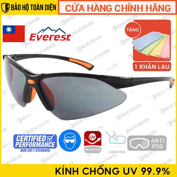 Kính bảo hộ Everest EV302 - Kính chống bụi, tia UV, cản gió, chống giọt bắn, đọng sương. Dùng cho y tế, chạy xe