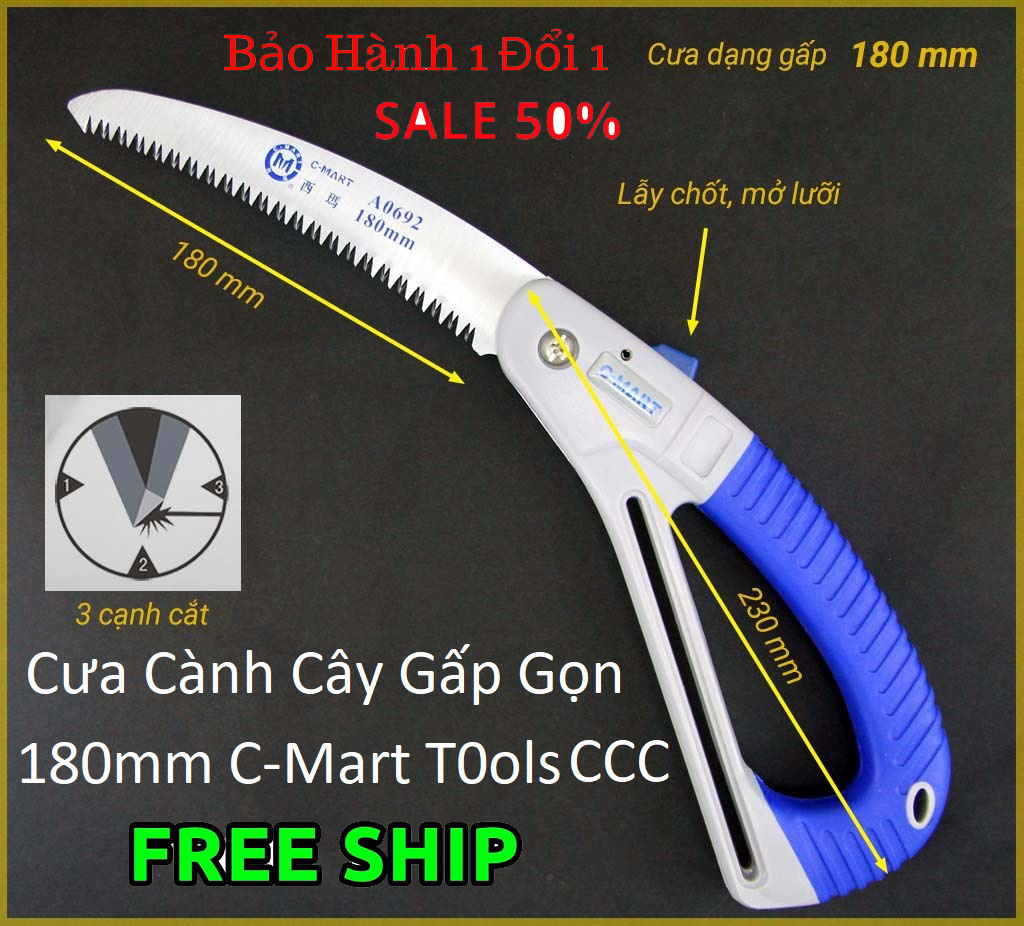 Cưa Cắt Cành Gỗ - Cưa Gỗ Cầm Tay, Cưa Tỉa Cành Cây, Cưa Mini, Cưa Cành Cầm Tay Gấp Gọn 180Mm C-Mart Tools A0692 Đài Loan, , Được Làm Từ Thép Không Rỉ Mang Lại Độ Bền Rất Cao