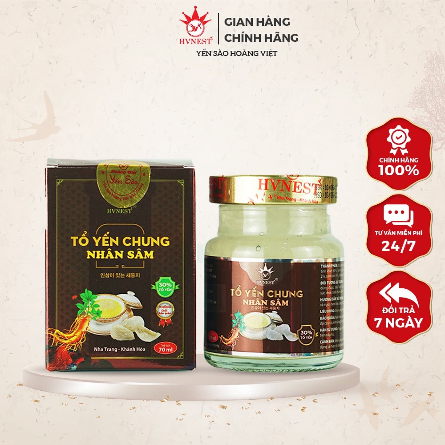Yến sào hoàng việt chưng nhân sâm - yến sào hvnest chưng nhân sâm 30% yến tươi