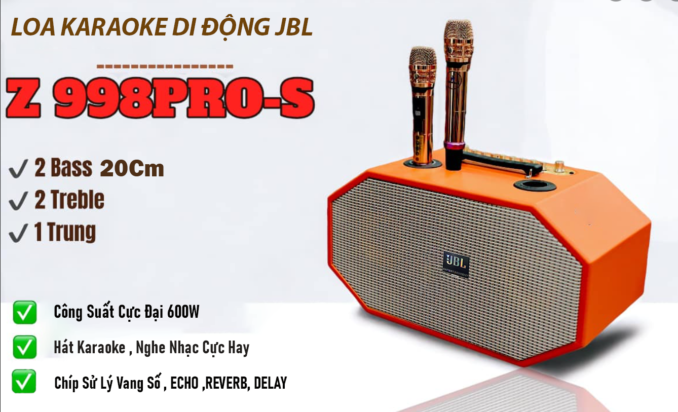 ( MẪU MỚI SIÊU NGON ) Loa Karaoke Xách Tay JBL Z-998 PRO-S .Công Suất Lớn 600W , Thiết Kế Sang Trọng , Loa Thiết Kế 5 Đường Tiếng 2 Bass 20cm ,2 Micro UHF Lọc Nhiễu &amp; Chống Hú ,Tích Hợp Vang Số Chỉnh Cơ Hát Karaoke ,Nghe Nhạc Cực Hay