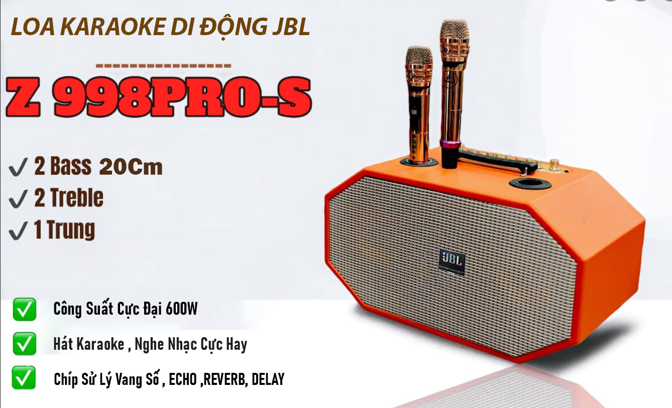 Loa Karaoke Xách Tay JBL Z998 PROS .Công Suất Lớn 600W Thiết Kế Sang Trọng Loa Thiết Kế 5 Đường Tiếng 2 Bass 20cm 2 Micro UHF Lọc Nhiễu & Chống Hú Tích Hợp Vang Số Chỉnh Cơ Hát Karaoke Nghe Nhạc Cực Hay