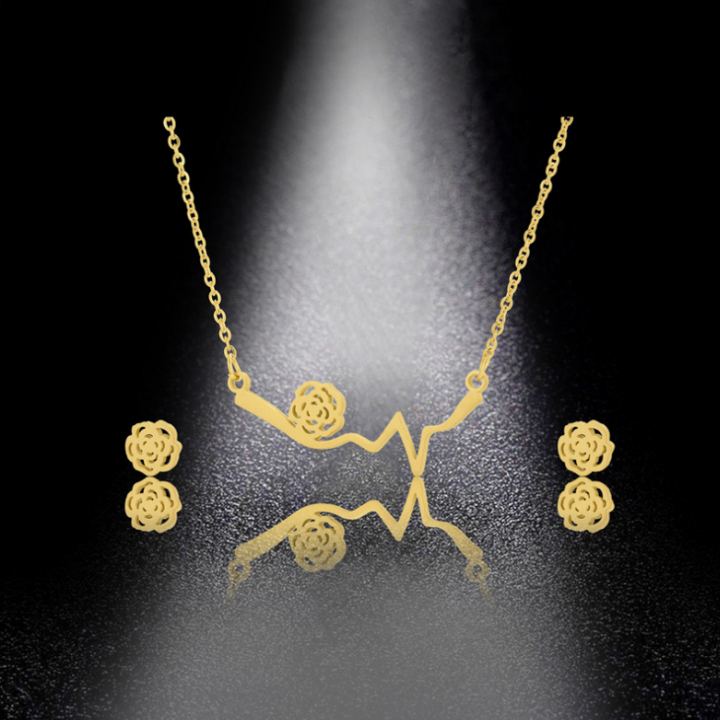 Bộ Trang Sức Mạ Vàng Giá Rẻ Titan Nữ Đẹp Hoa Hồng - Đảm Bảo Không Đen, Không Rỉ Sét Vĩnh Viễn - V50