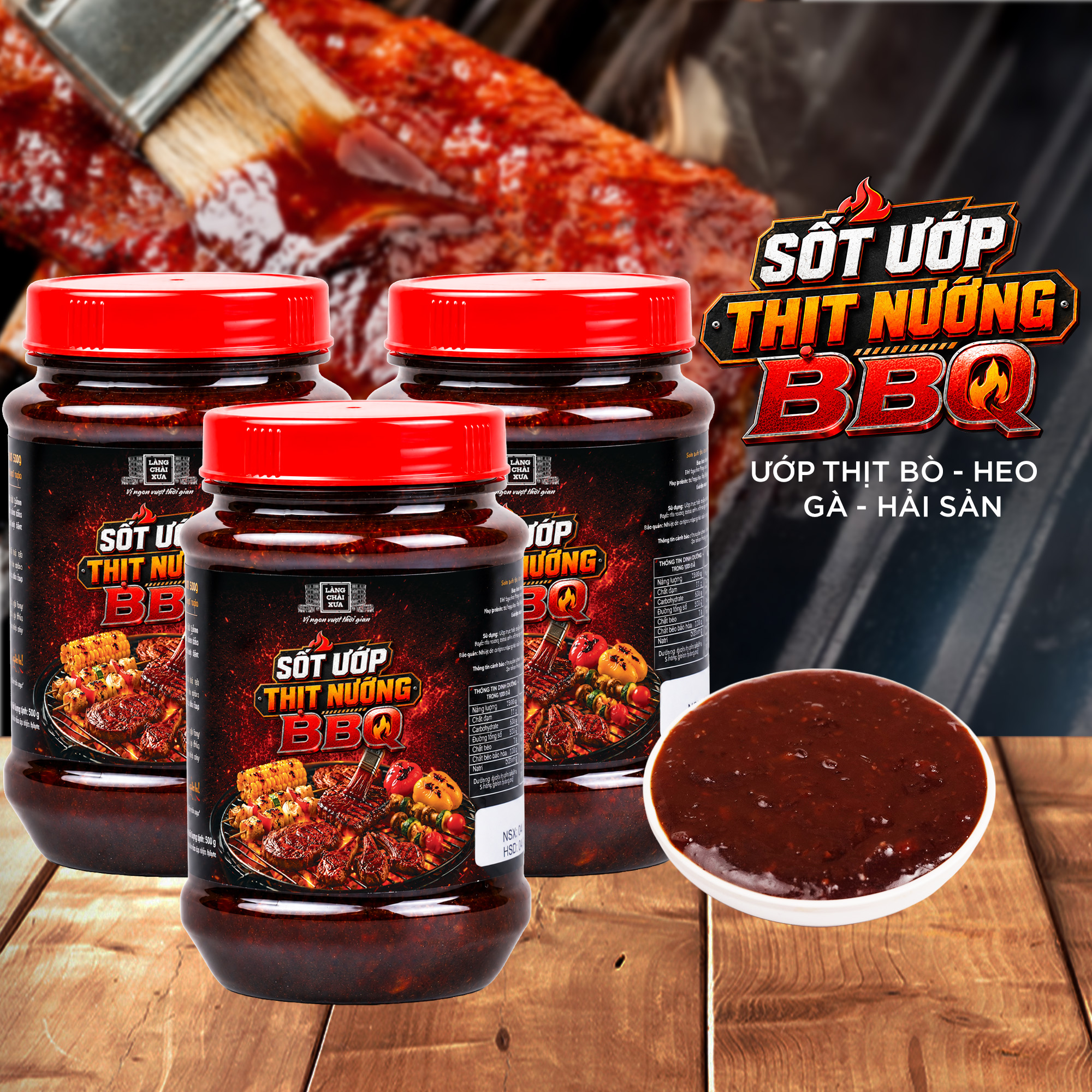 [Combo 3 hủ] Sốt Ướp Thịt Nướng BBQ Làng Chài Xưa 260g - Ướp thấm vị, nướng thơm ngon