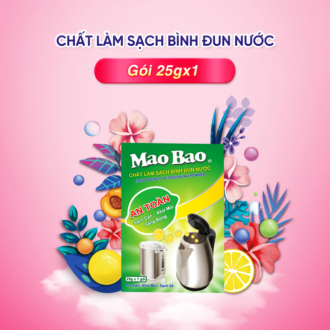 Chất tẩy cặn làm sạch bình đun Mao Bao 25g x 1 gói tẩy cặn canxi, cặn bẩn, khử mùi bình nước, an toàn sức khỏe