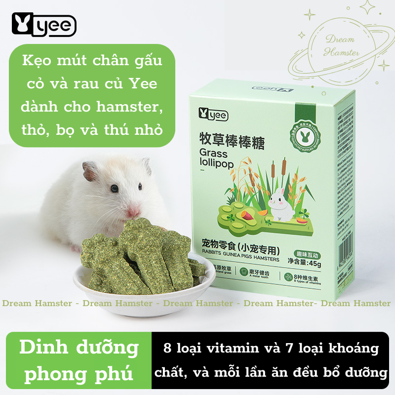 Kẹo mút chân gấu cỏ và rau củ Yee dành cho hamster, thỏ, bọ và thú nhỏ