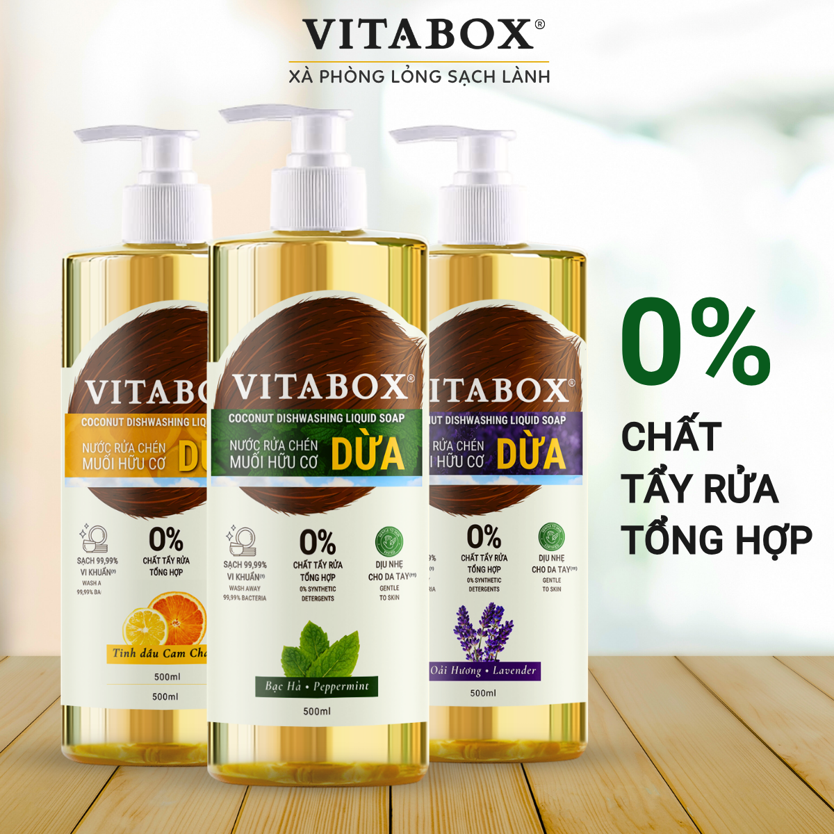 Dishwashing Liquid Organic Salt Coconut Vitabox - Natural Liquid Soap Castile Liquid Soap from Coconut Oil - 500ml