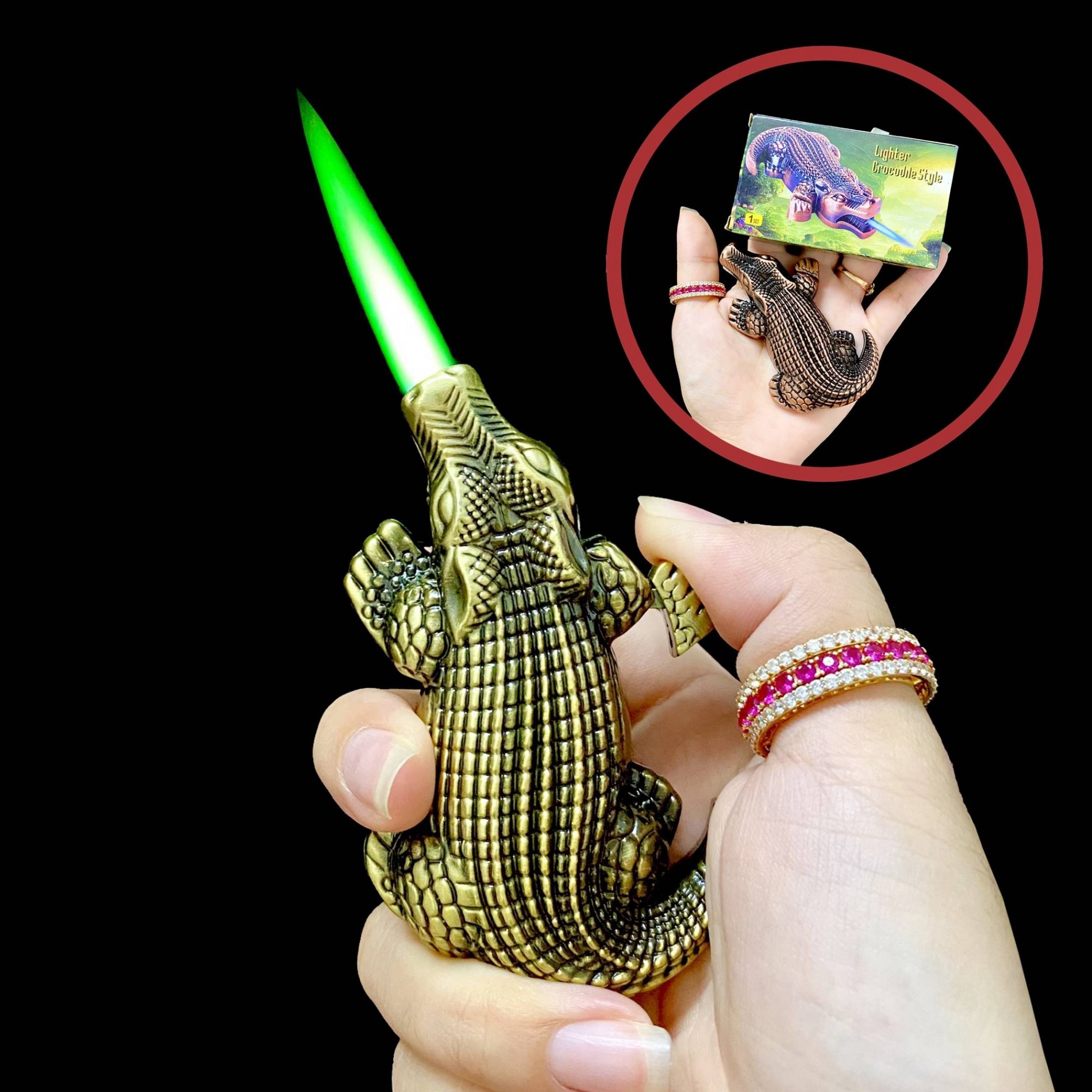 ( HCM SHIP NHANH ) BẬT LỬA - HỘT QUẸT HÌNH CON CÁ SẤU KIM LOẠI XÀI GAS - CÓ HỘP