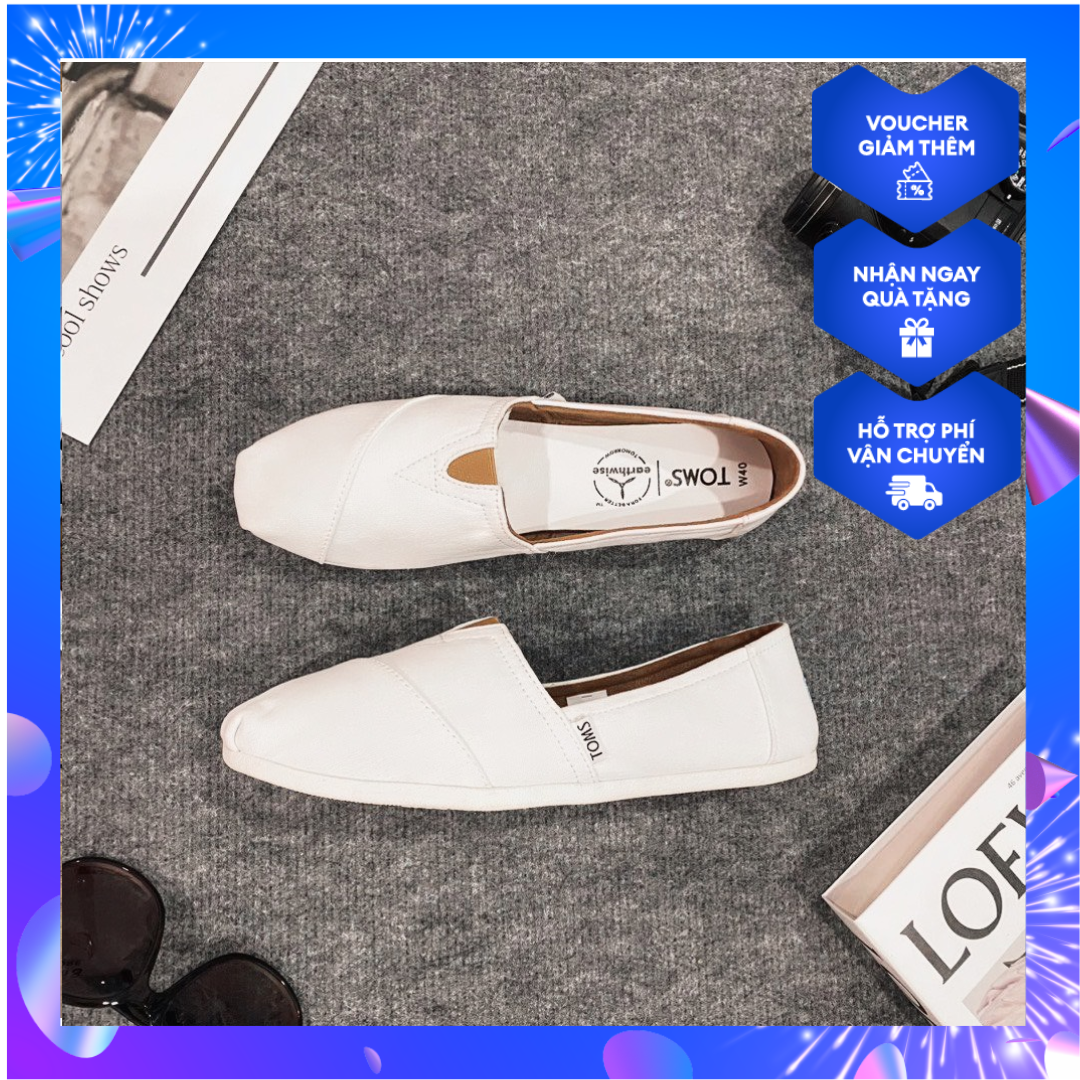 HCMGiày toms nam trắng Đế cao su đúc , giày slip on nam , giày lười nam cá
