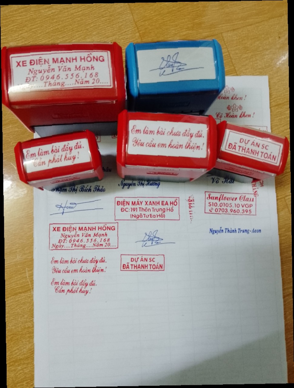 Mộc dấu khắc theo tên số điện thoại 2 dòng