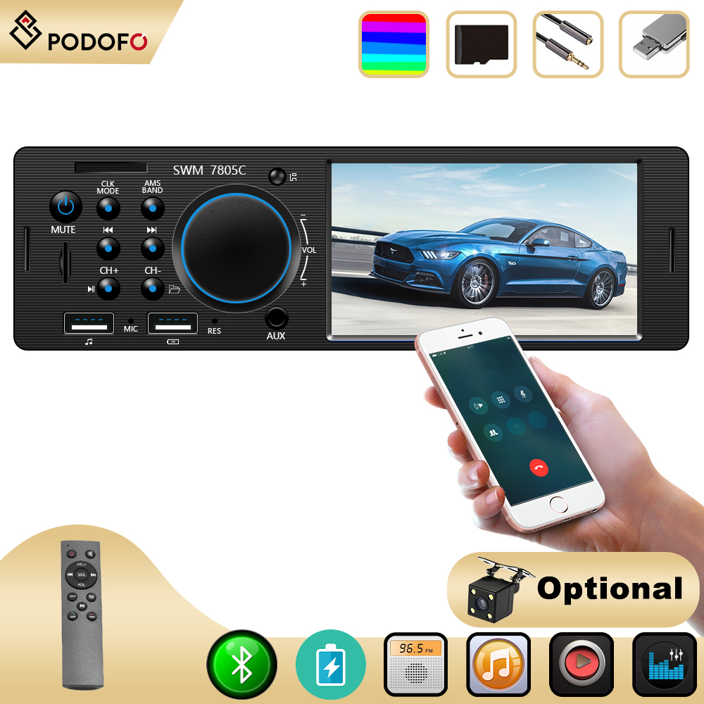 Đài Phát Thanh Xe Hơi Podofo Autoradio Máy Nghe Nhạc Đa Phương Tiện 1 Din Màn Hình Cảm Ứng 4.1, Âm Thanh Nổi Tự Động MP5 MP3 Bluetooth AUX USB TF FM