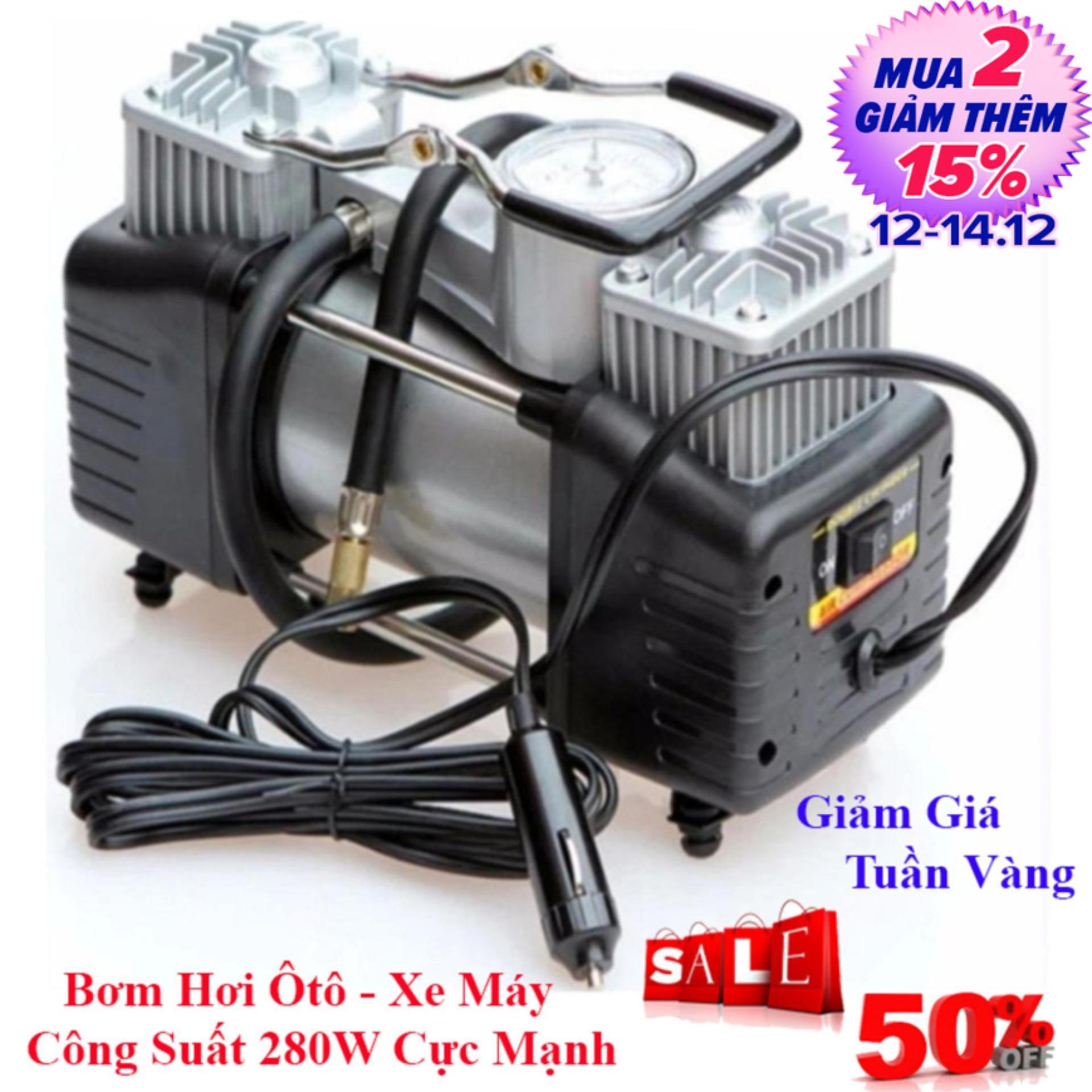 ( SIÊU PHẨM )Bơm hơi ô tô 2 xi lanh kèm hộp đựng dụng cụ - Máy Bơm Lốp Xe Hơi 2 piston - Bơm hai xilanh - Bơm hơi ô tô 2 piston