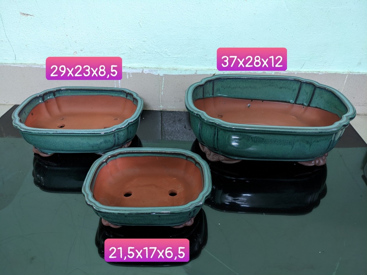 Chậu bonsai Áng mây mini màu xanh gốm Bát tràng