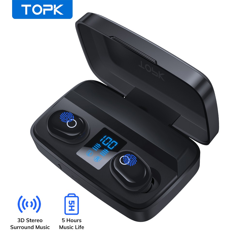 Tai Nghe Bluetooth Không Dây TOPK T10 Tws Có Micro Âm Thanh Sống Động Chất Lượng Cao - Hàng chính hãng
