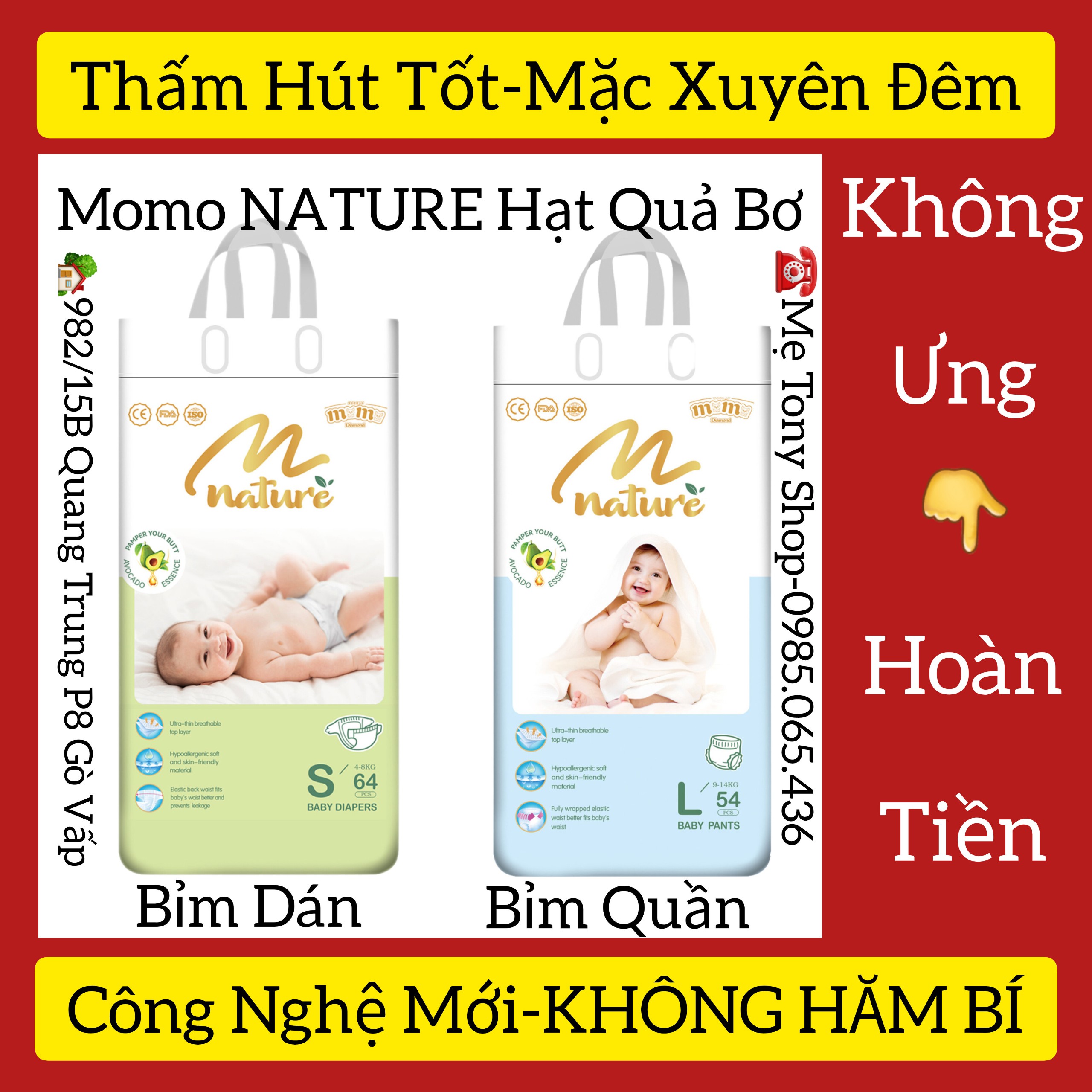 Bỉm tã momo diamond nature hạt bơ đủ size