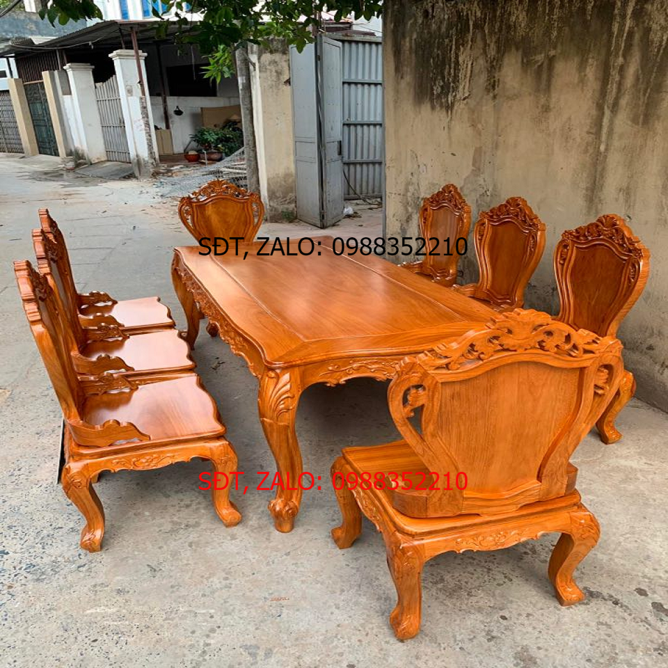 Bàn Ăn Hoàng Gia Louis Gỗ Gõ Đỏ 8 Ghế