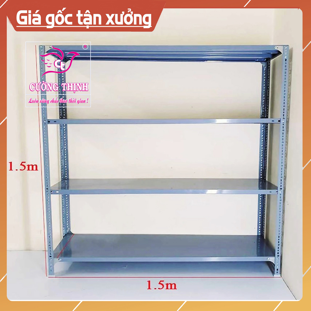 Kệ sắt đa năng 4 tầng, cao 1m5 x dài 1m5 x rộng 40cm, kệ sắt v lỗ, trọng tải 100kg/tầng