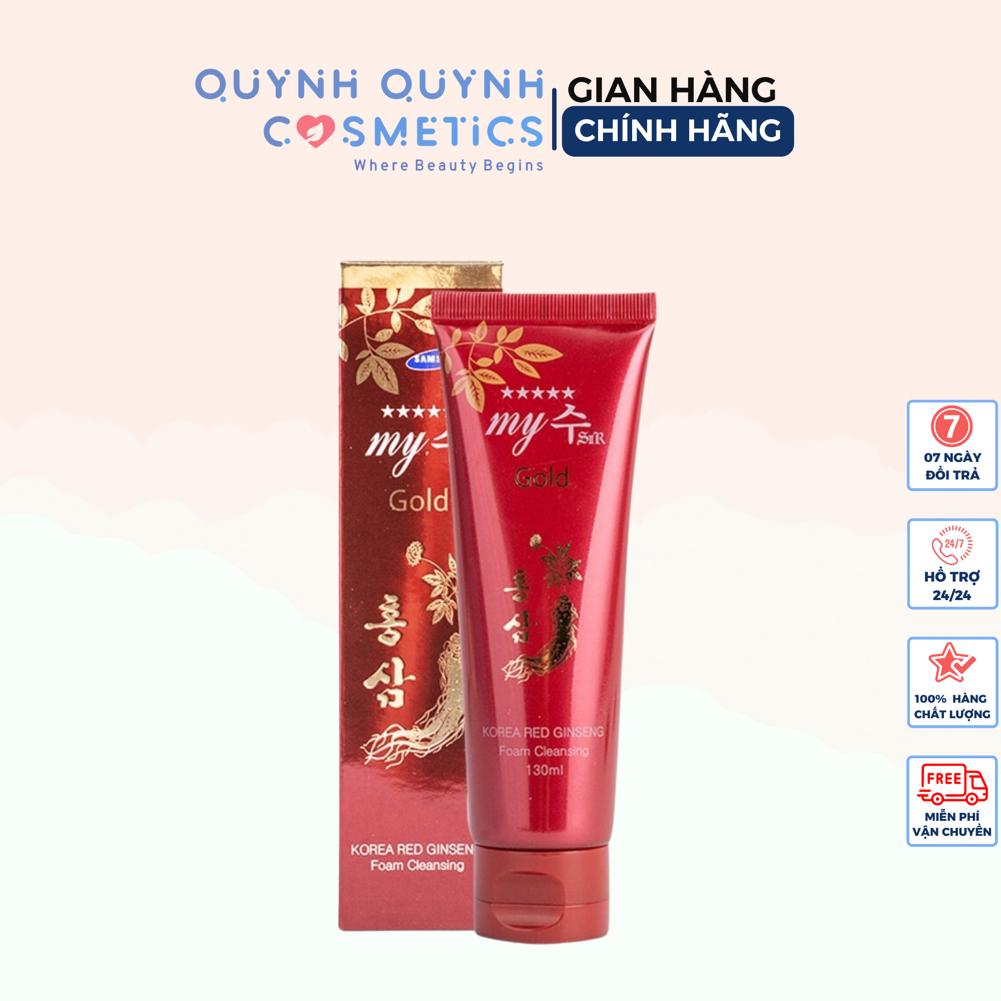Sữa rửa mặt sâm hàn quốc chính hãng - sữa rửa mặt hồng sâm my gold - new - 130ml
