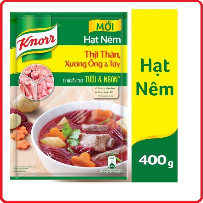 Hạt nêm Knorr thịt thăn xương ống và tủy bổ sung vitamin a 400g cam kết hàng đúng mô tả sản xuất theo công nghệ hiện đại an toàn cho người sử dụng
