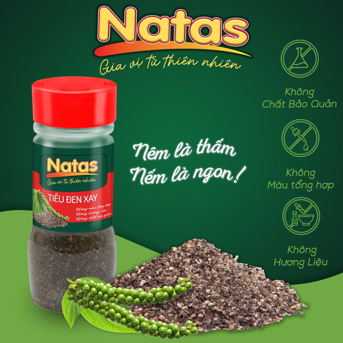 Tiêu đen xay natas gia vị tiện dụng