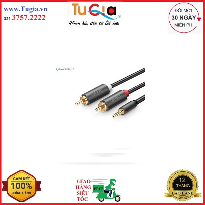 Cáp chuyển 3.5mm 1,5m sang 2 đầu hoa sen rca ugreen 10511-hàng chính hãng