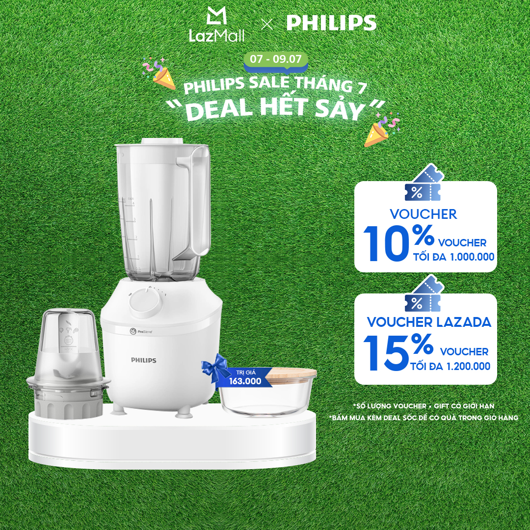 Máy Xay Sinh Tố Philips HR2041/10 450W Lưỡi Dao Xay Sắc Bén Có Thể Nghiền Đá-Xay Nhuyễn Mịn, Không Vón Cục Trong 45 Giây*-Hàng Phân Phối Chính Hãng