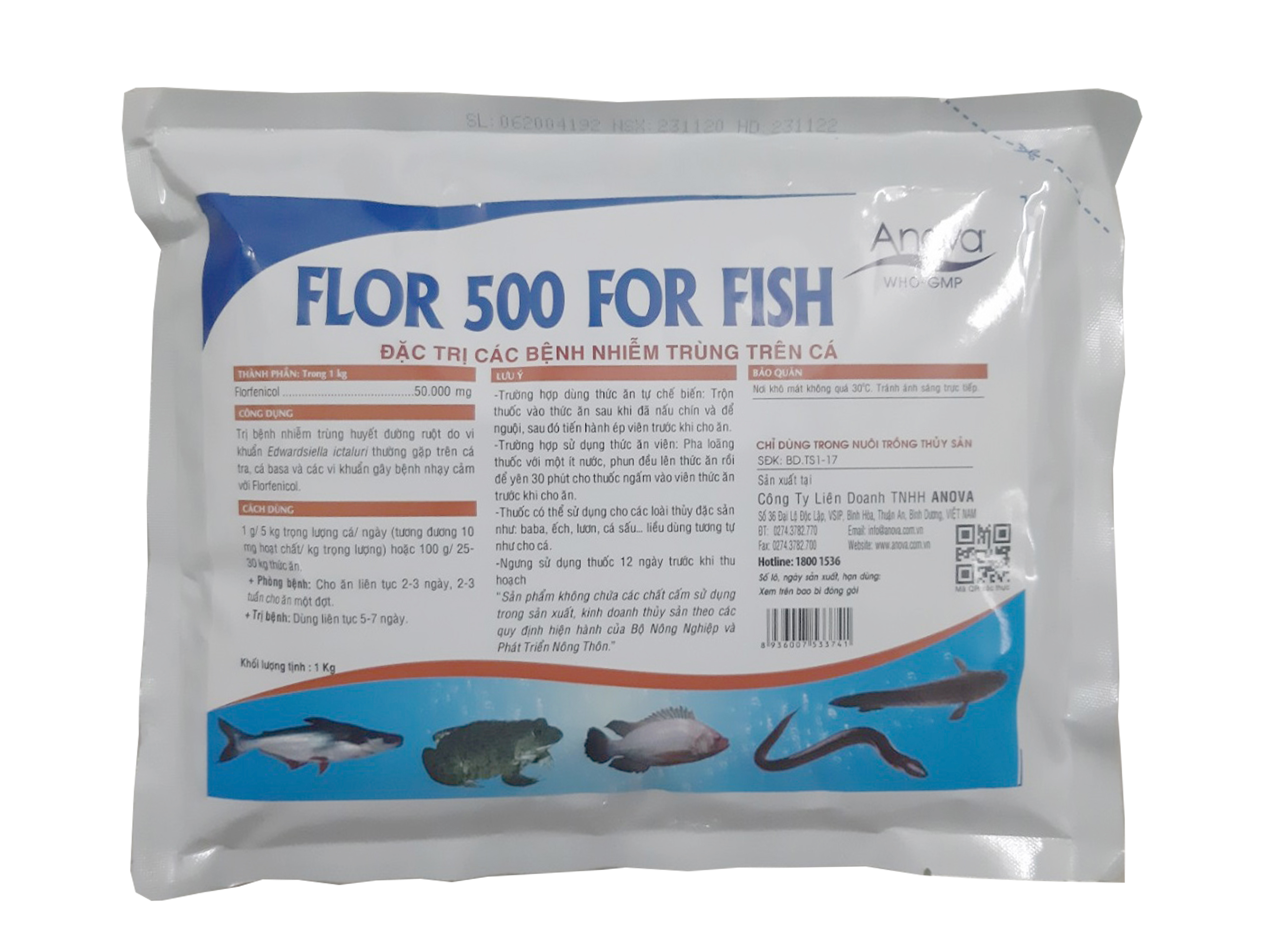 PHÒNG VÀ TRỊ BỆNH NHIỄM TRÙNG ĐƯỜNG RUỘT, GAN, THẬN CHO CÁ. Gói 1 kg