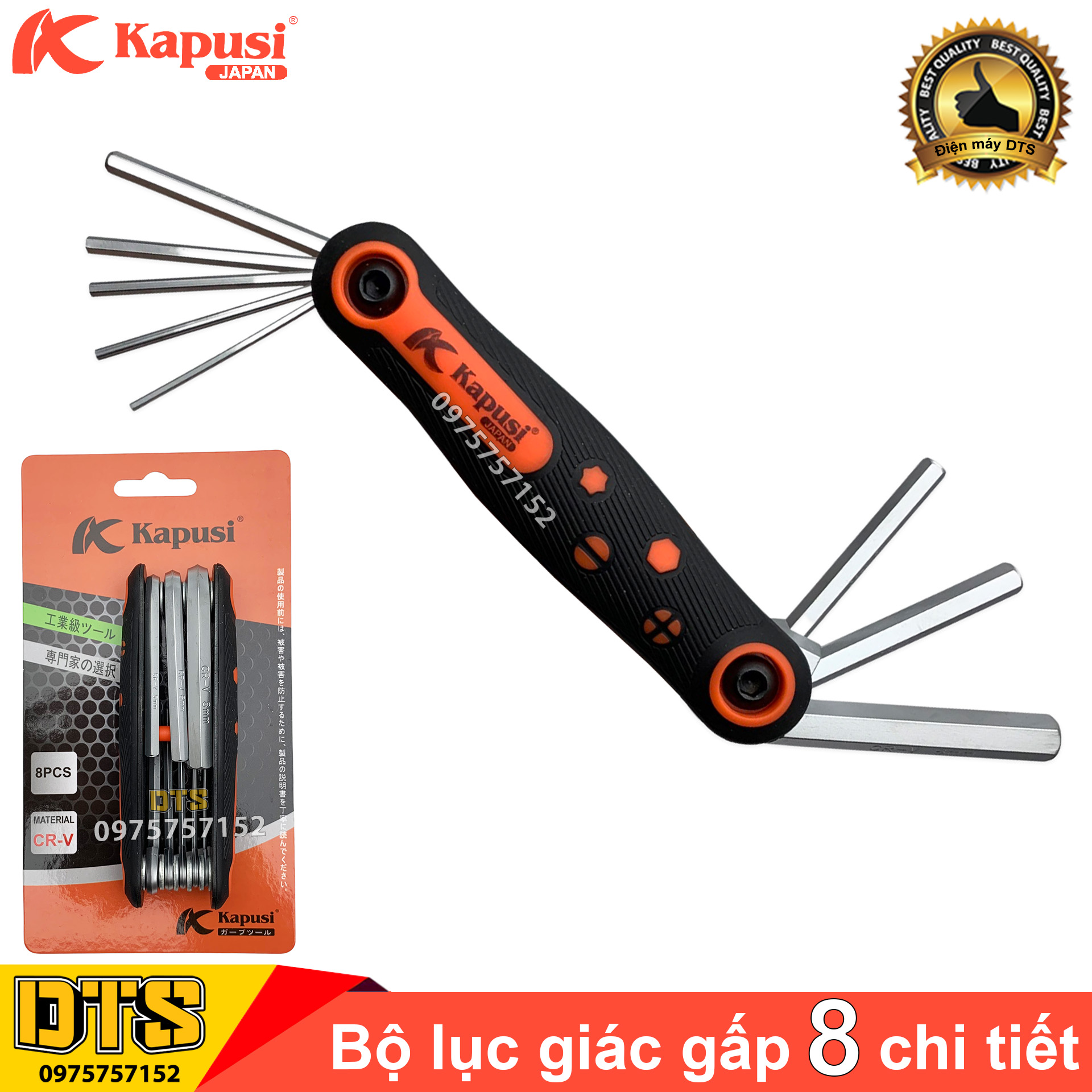 Bộ lục giác xếp 8 trong 1 Kapusi JAPAN, bộ khóa lục giác gấp gọn thép trắng CR-V cứng cáp, khung bảo vệ chống va đập, chống trơn trượt, bộ chìa lục giác, bộ lục giác gập, bộ lục giác gấp, bộ lục giác Kapusi, bo luc giac