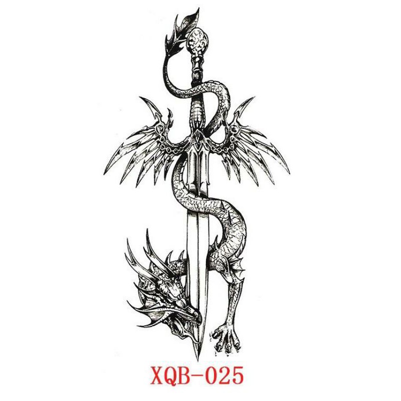 Xăm dán 3D hình rồng quanh bảo kiếm siêu đẹp XQB 025