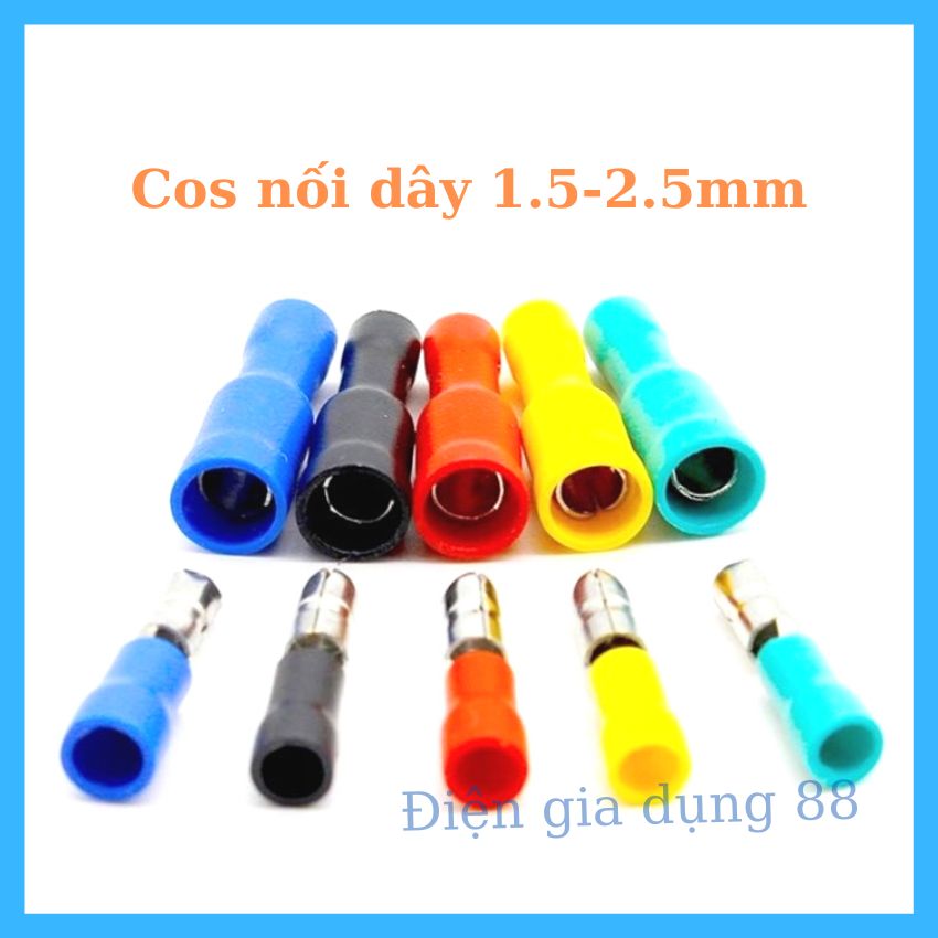 Đầu cos dây điện, Giắc cắm cách điện , cos nối dây điện tròn, cos đầu đạn dùng cho dây 1.5-2.5mm, cos đồng