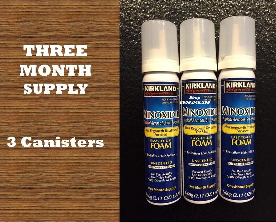 [ Expiry Date : 08 - 2025 ] Minoxidil 5% KirKland Dạng Foam ( Dạng Bọt ) USA Sản phẩm mọc râu , mọc tóc  từ Hoa Kỳ  FDA phê duyệt - Bộ  3 Chai với 180 gam ( mỗi Chai có 60 gam ( Thuoc mọc râu , mọc tóc  Minoxidil 5% Bọt  ) .