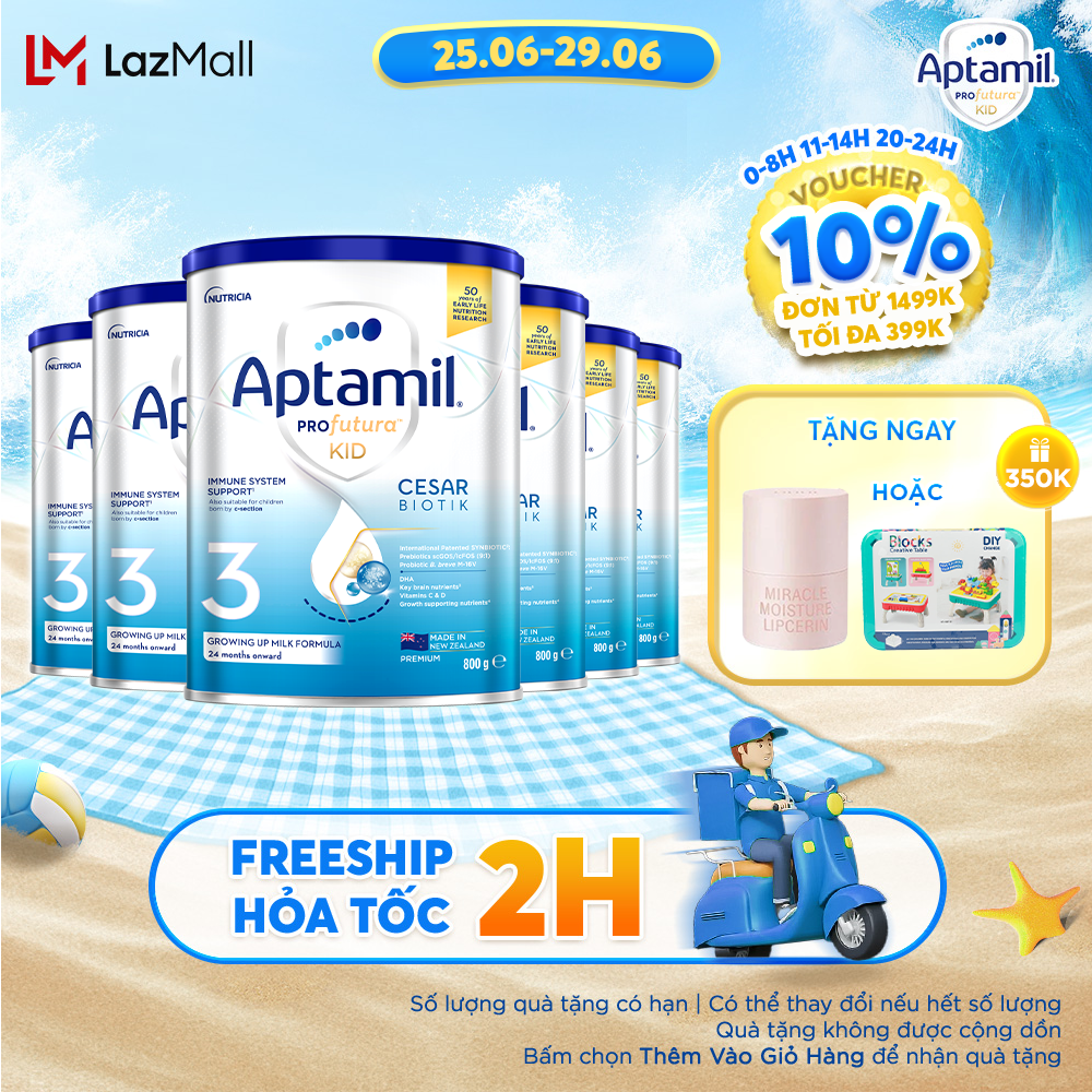 Combo 6 Sữa bột Aptamil Profutura Kid Cesarbiotik New Zealand hộp thiếc số 3 (800g) cho bé từ 24 tháng tuổi