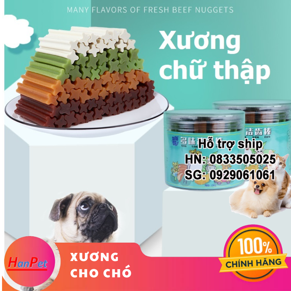 Hanpet - Xương cho chó gặm giúp sạch răng 6cm Xương chữ thập bổ sung canxi cho chó dưới 5kg