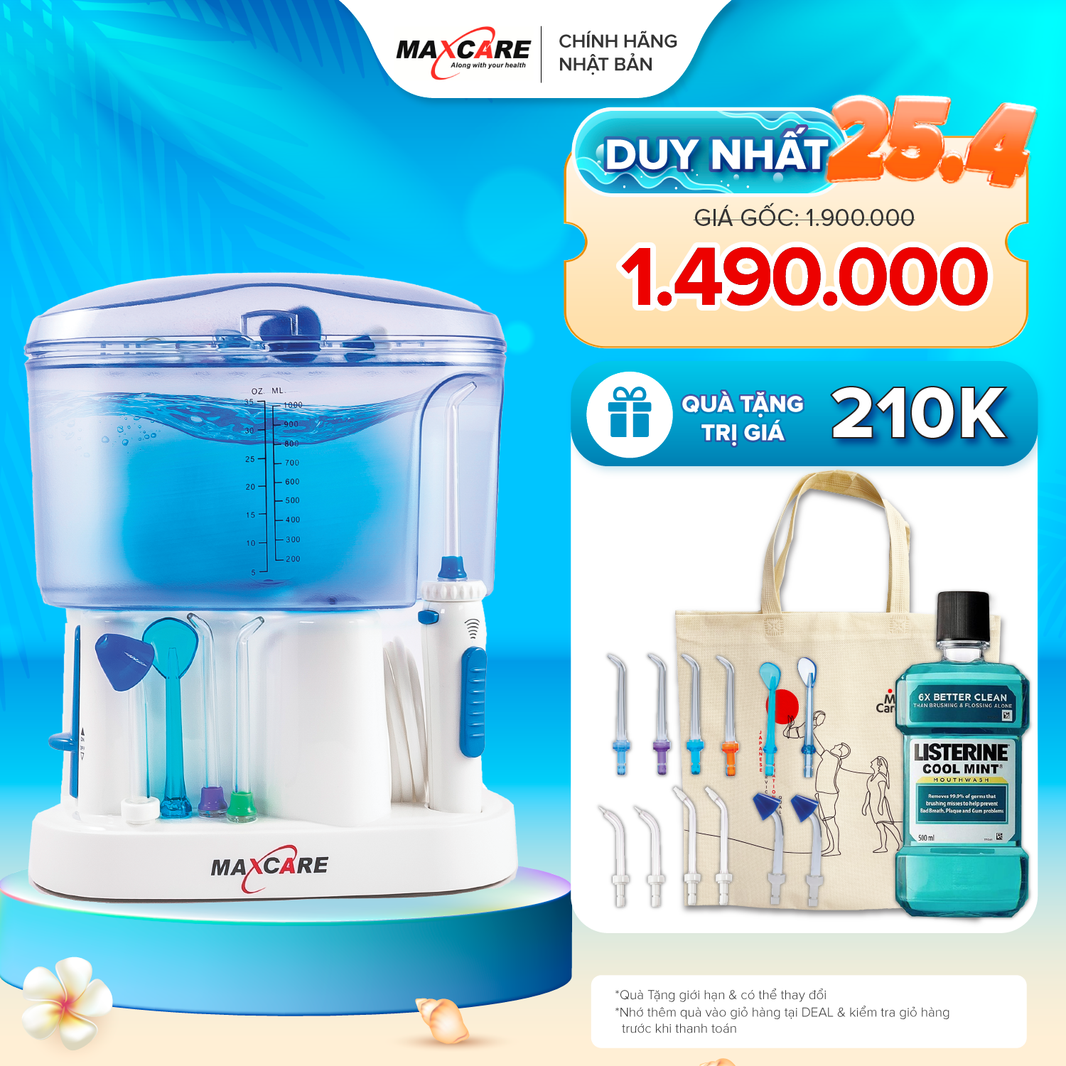 Máy tăm nước gia đình Maxcare Max456L Nhật Bản - Tặng 11 đầu tăm nước - BH chính hãng 12 tháng