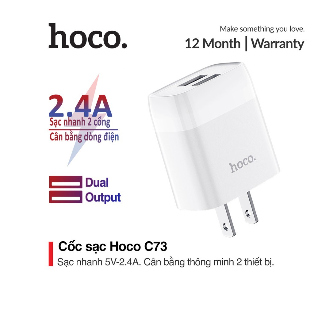 Cốc Sạc Nhanh 2 Cổng 2.4A Hoco C73