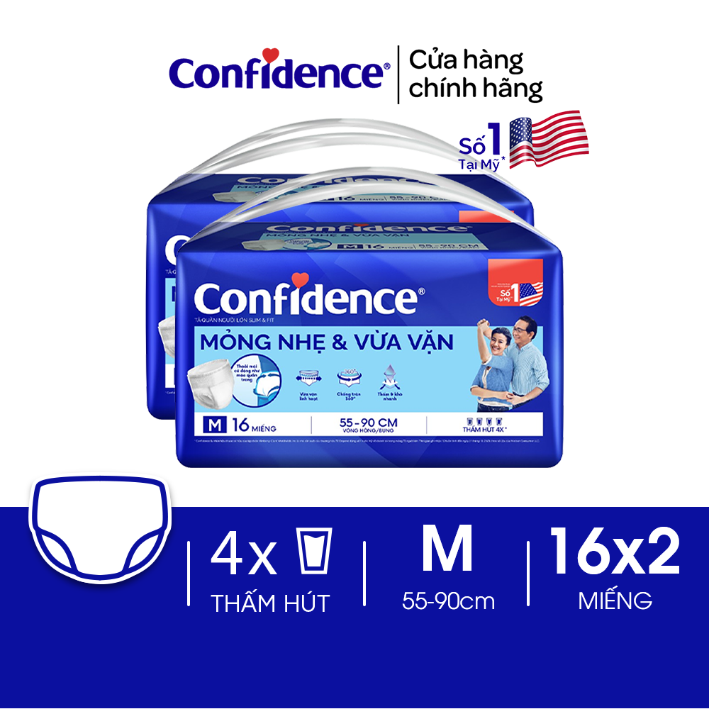 Combo 2 Tã quần người lớn CONFIDENCE SLIM&FIT size M/L gói 20/18/16 miếng