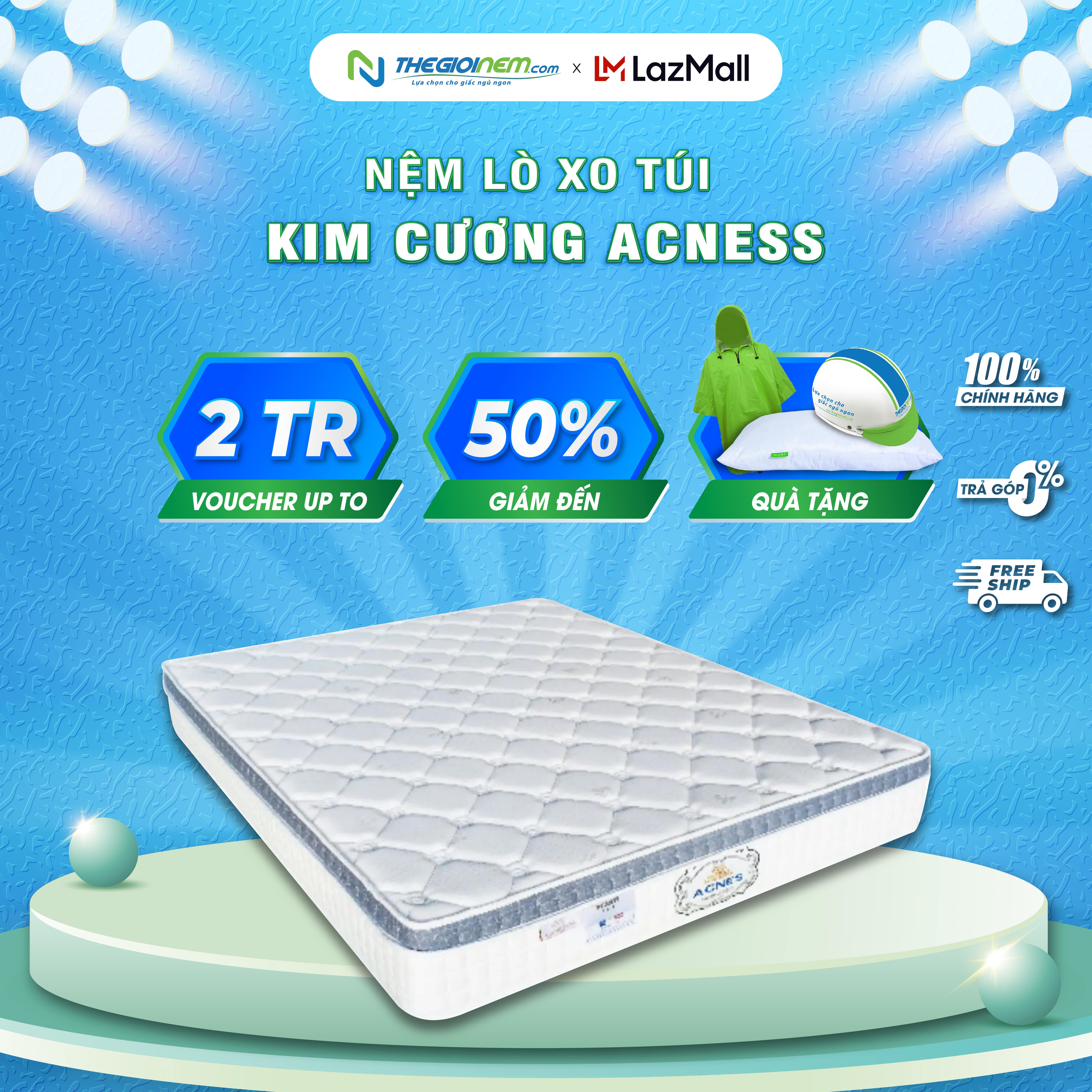 [Trả góp 0%] Nệm Lò Xo Túi Độc Lập Kim Cương Acness-Bảo hành 8 năm.
