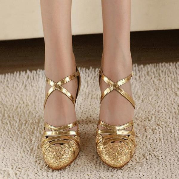 [HCM]Giày khiêu vũ bít mũi 2 vàng ánh kim - bạc mẫu mới 7cm