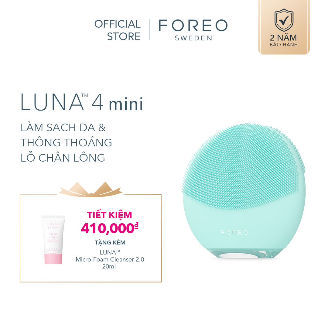Máy rửa mặt FOREO LUNA MINI 4 thông minh dành cho mọi loại da với chế độ Glow Boost dưỡng trắng &  gai slilicon kháng khuẩn