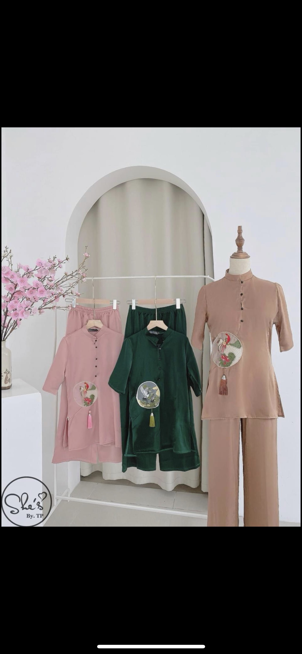 Set đồ đi chùa thêu chất vải lụa cao cấp l10