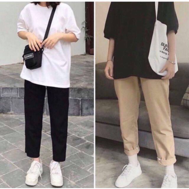 Quần baggy kaki basic màu đen kem unisex nam nữ ống suông đẹp hàn quốc thời trang 2021 tại chiwawa shop