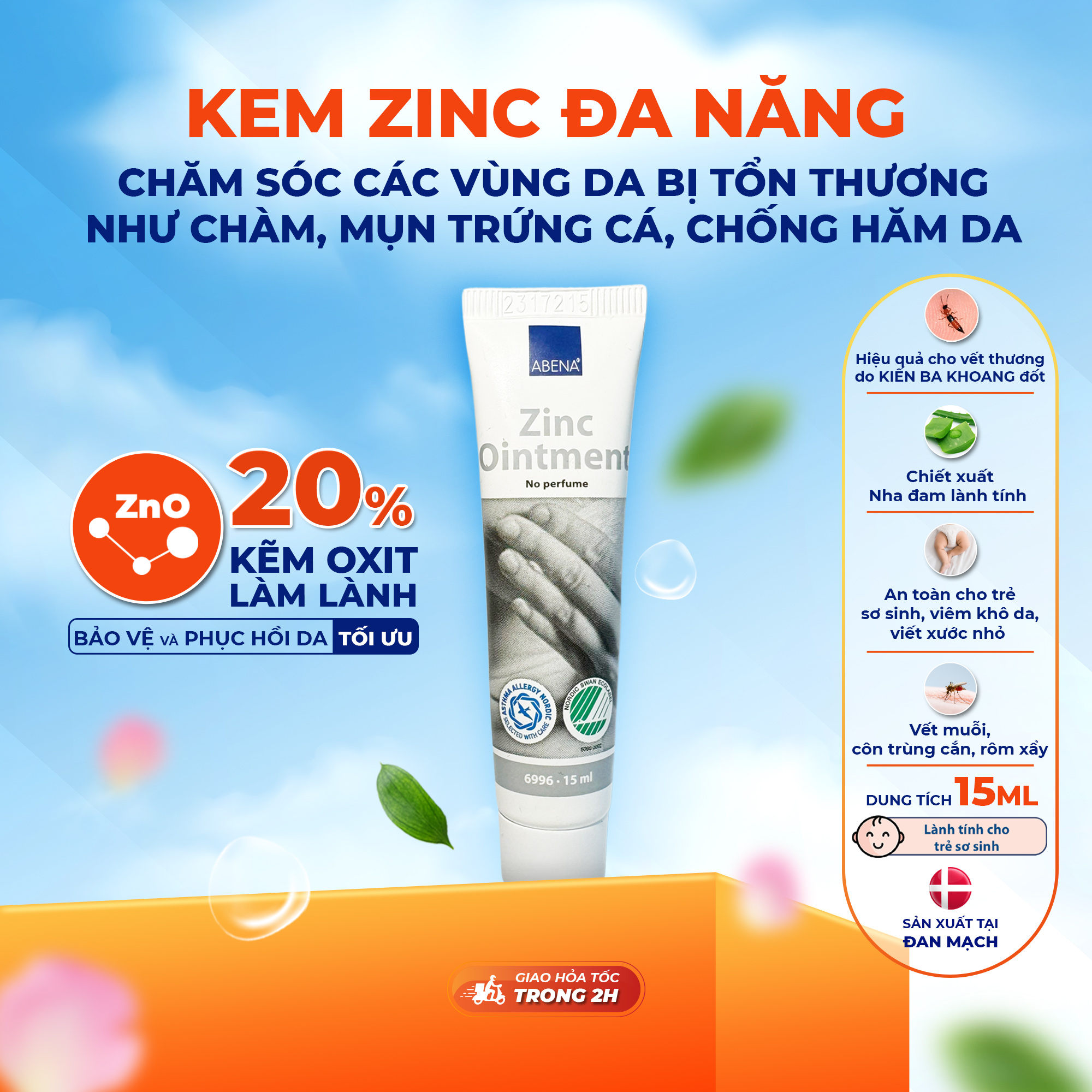 Kem chống hăm, đa chức năng Abena Zinc Ointment - Nhập Khẩu Đan Mạch