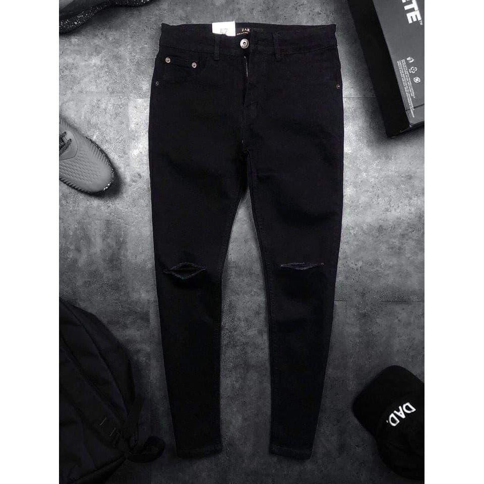 Quần Jean Nam Cao Cấp  jean co giãn tốt  rách gối màu đen
