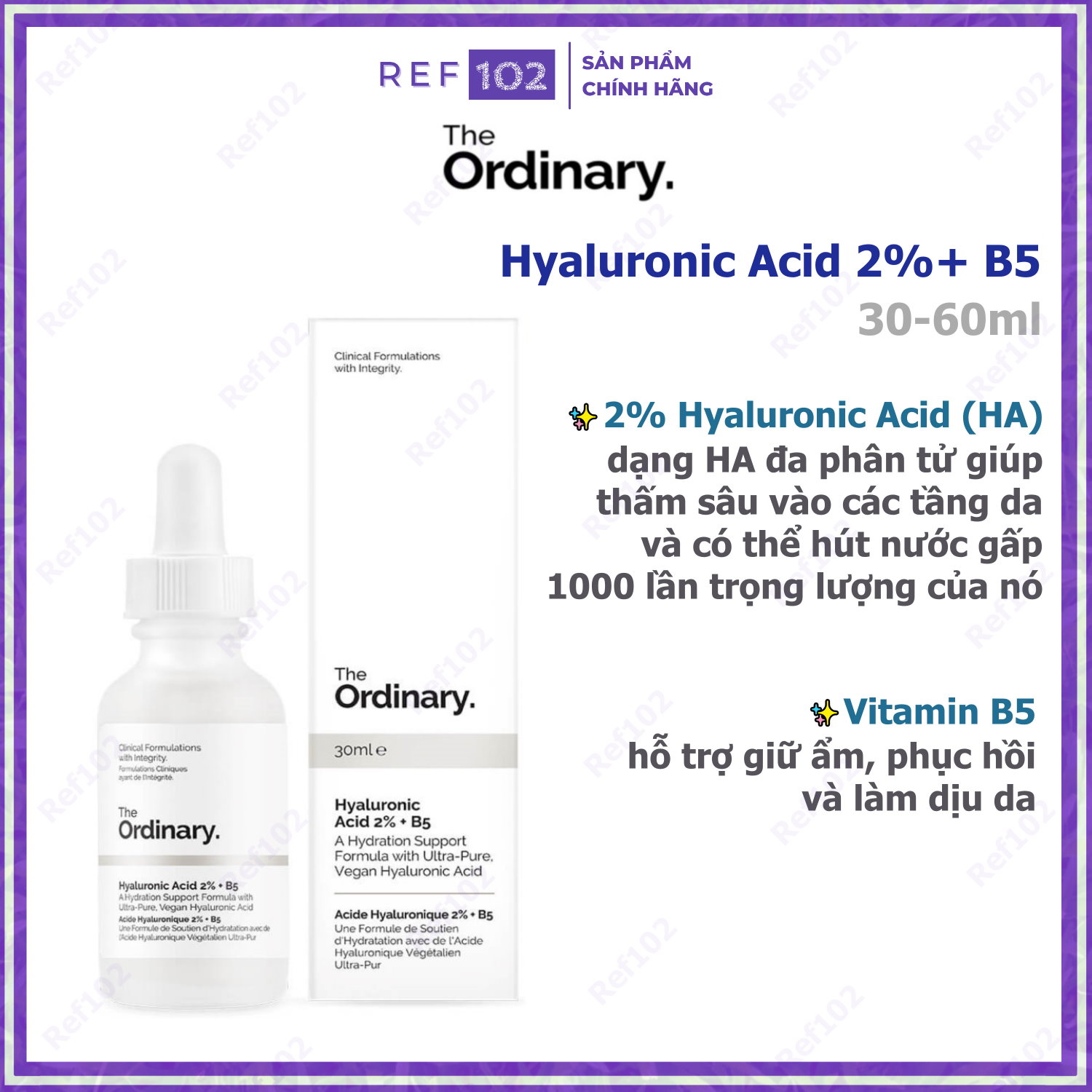 Serum dưỡng ẩm phục hồi The Ordinary HA Hyaluronic Acid 2% + B5 [Bản US] - Ref102 Refinery102