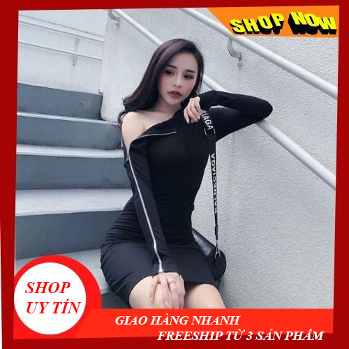 VÁY NGẮN BODY TAY DÀI KHÓA VIỀN SEXY - VN026