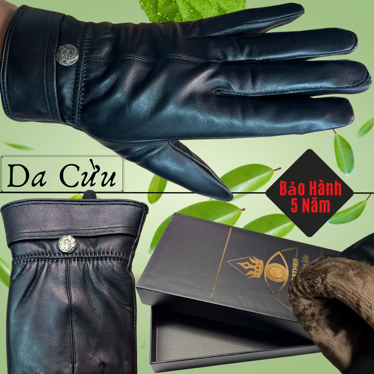 Găng Tay Da Cừu Nam Cao Cấp Mỏng Nhẹ Lót Lông Đi Mưa Thoải Mái, Dễ Lái Xe - Không Bong Nổ - Bảo Hành Da Thật 5 Năm KT.2