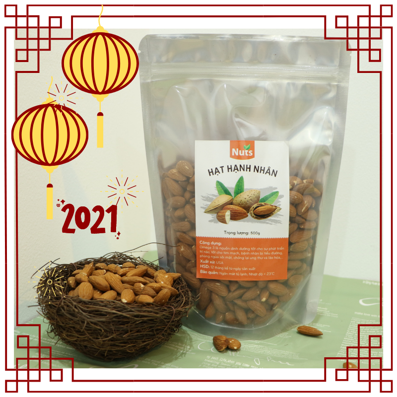 Nhân Hạnh nhân tách vỏ rang không muối thượng hạng nhập từ Mỹ - 500G/ Gói