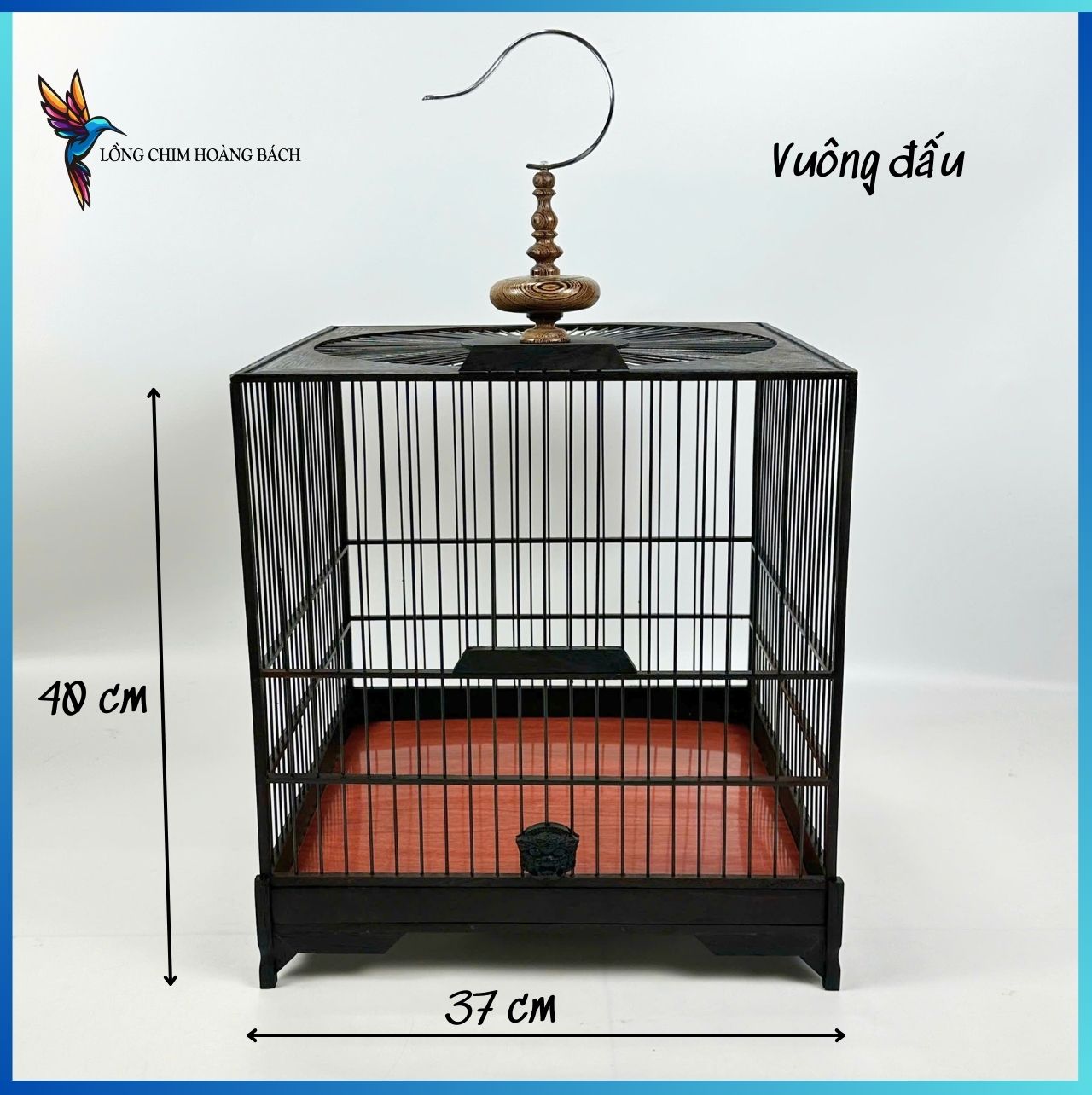 Lồng chim chào mào tự ráp nóc tròn nan cáp quang đen trơn chất liệu gỗ mun cao cấp, tặng kèm mặt hổ phù