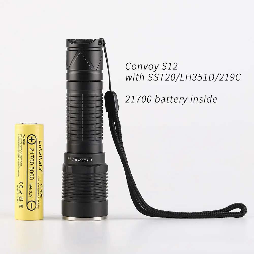 Đèn pin convoy S12 với luminus sst20, Nichia 219c, lh351d, với pin lithium 21700