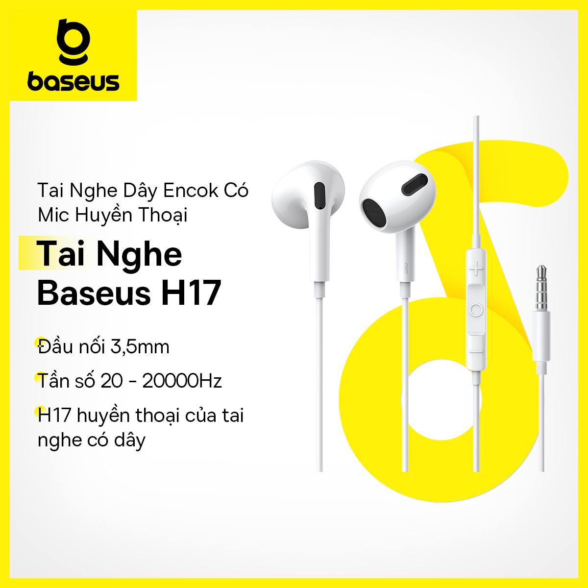 Baseus H17 3.5mm Earphones For Samsung Xiaomi Phone Half In Ear Hearphone Wired Headset With Mic For Smart Phone