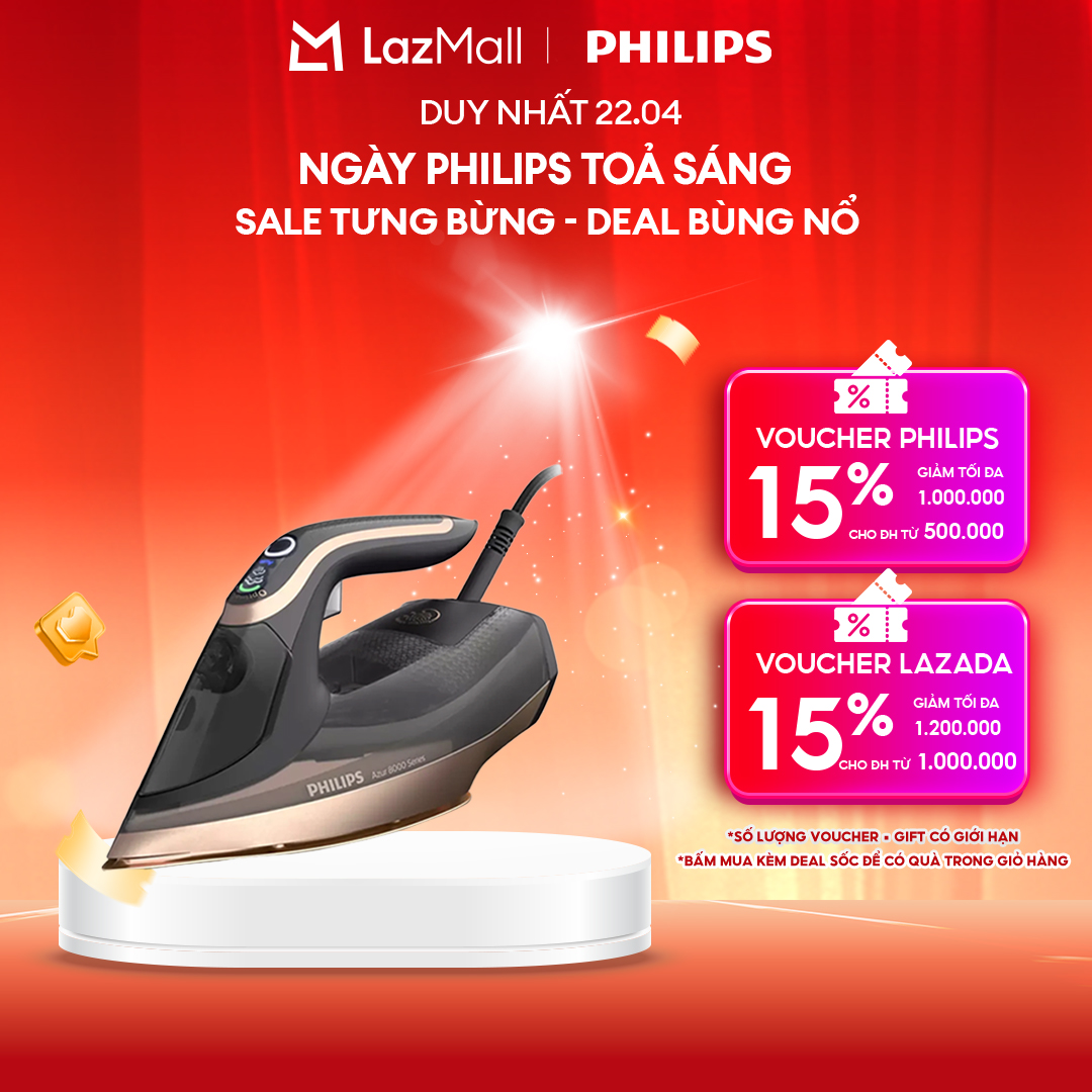 [NGÀY THƯƠNG HIỆU TỎA SÁNG DUY NHẤT 22.04] Bàn Ủi Hơi Nước Philips DST8041/80 Azure 8000 Series - Công Suất Mạnh Mẽ 3000W, Optimaltemp Không Cháy, Khoang Chứa Nước 350ML, Hơi Phun 80G/Phút, Dynamiq Cảm Biến Hơi Phun Tự Động - Hàng Ph